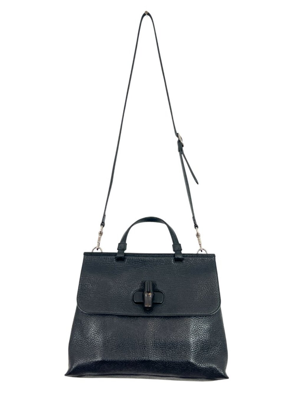 Gucci Bamboo Daily Top Handle Turn Lock Bag Black Pre-Loved